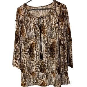 Cato Brown & Black Print 3/4 Split Sleeve Loose Top 14/16W